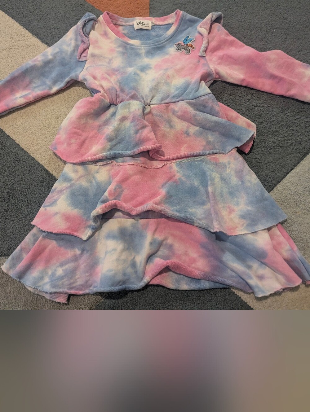 Lola And The Boys Pastel Tie Dye Unicorn Patch Dress